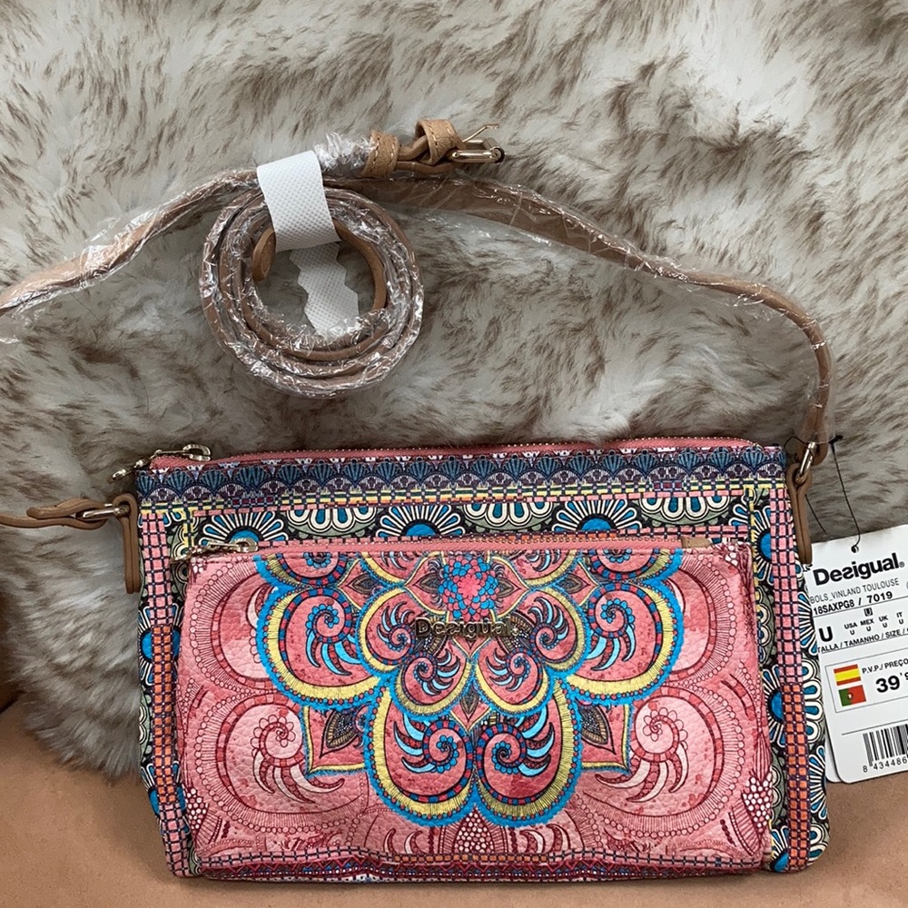 Desigual crossbody handbag with designs and outer zip pocket
